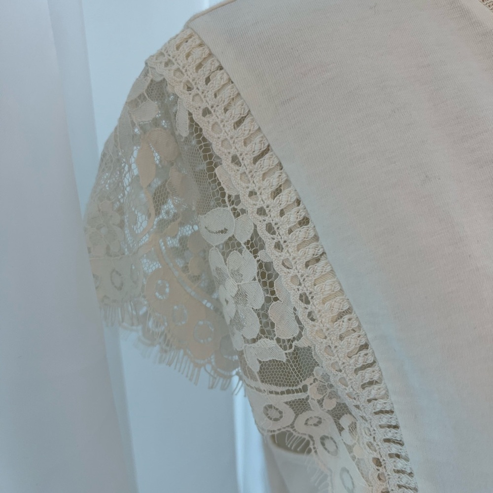 Sandro Lace Sleeve Crewneck Top in Cream T3/L - Picture 7 of 9